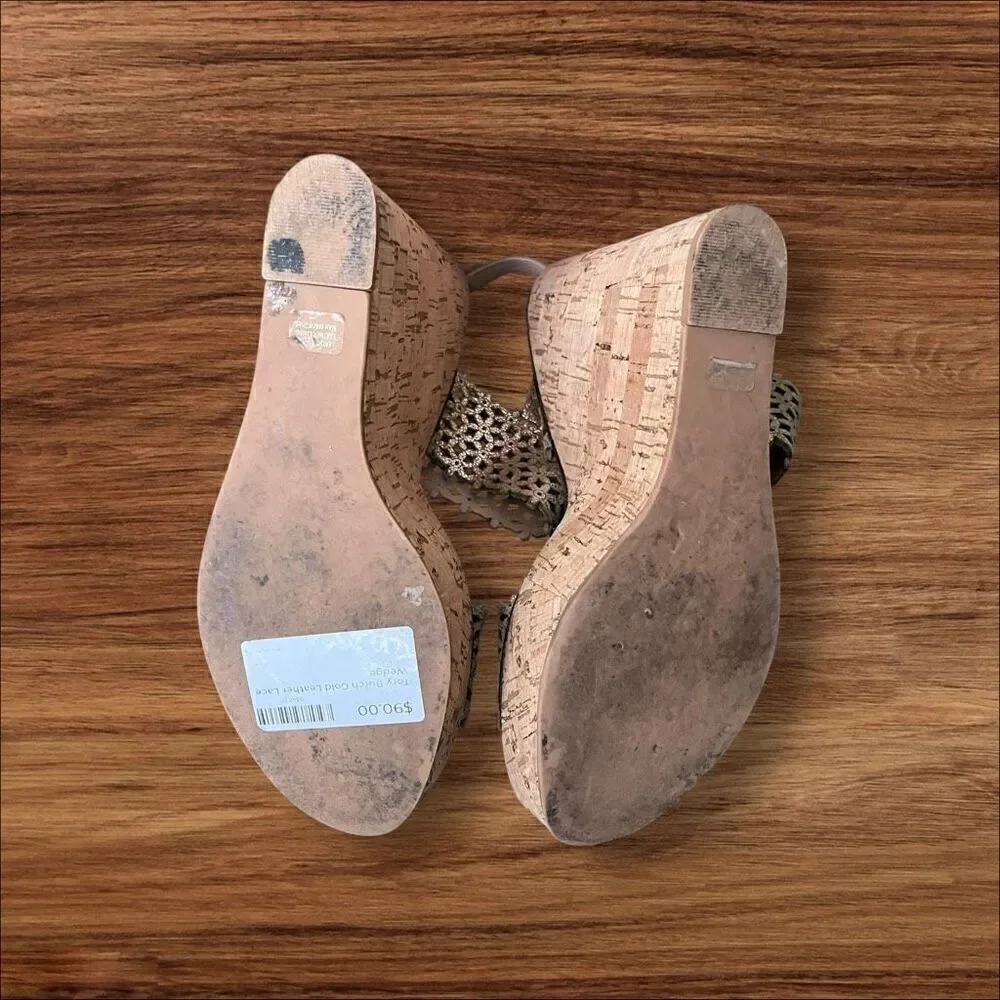 Tory Burch Floral Perforated 125mm Wedge Sandal Natural Blush size 9